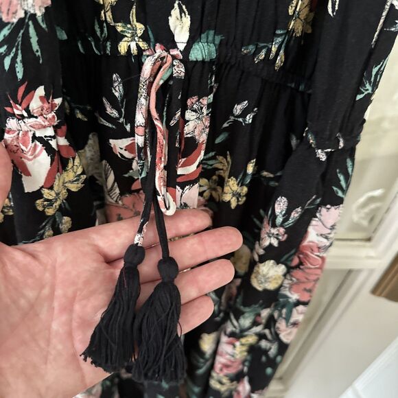 Floral Maxi Halter Dress Keyhole Front and Back Womens Medium Boho Elastic Waist - Picture 4 of 11